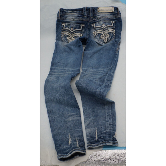 Womens Rock Revival Pilkin Skinny Jeans Size 29 Mid Rise Embellished 29x30 Y2K - Picture 2 of 8